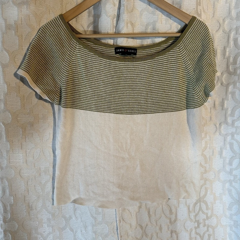 Jamie Scott Women's Tan/Green Cropped Short Bolero Sweater size M